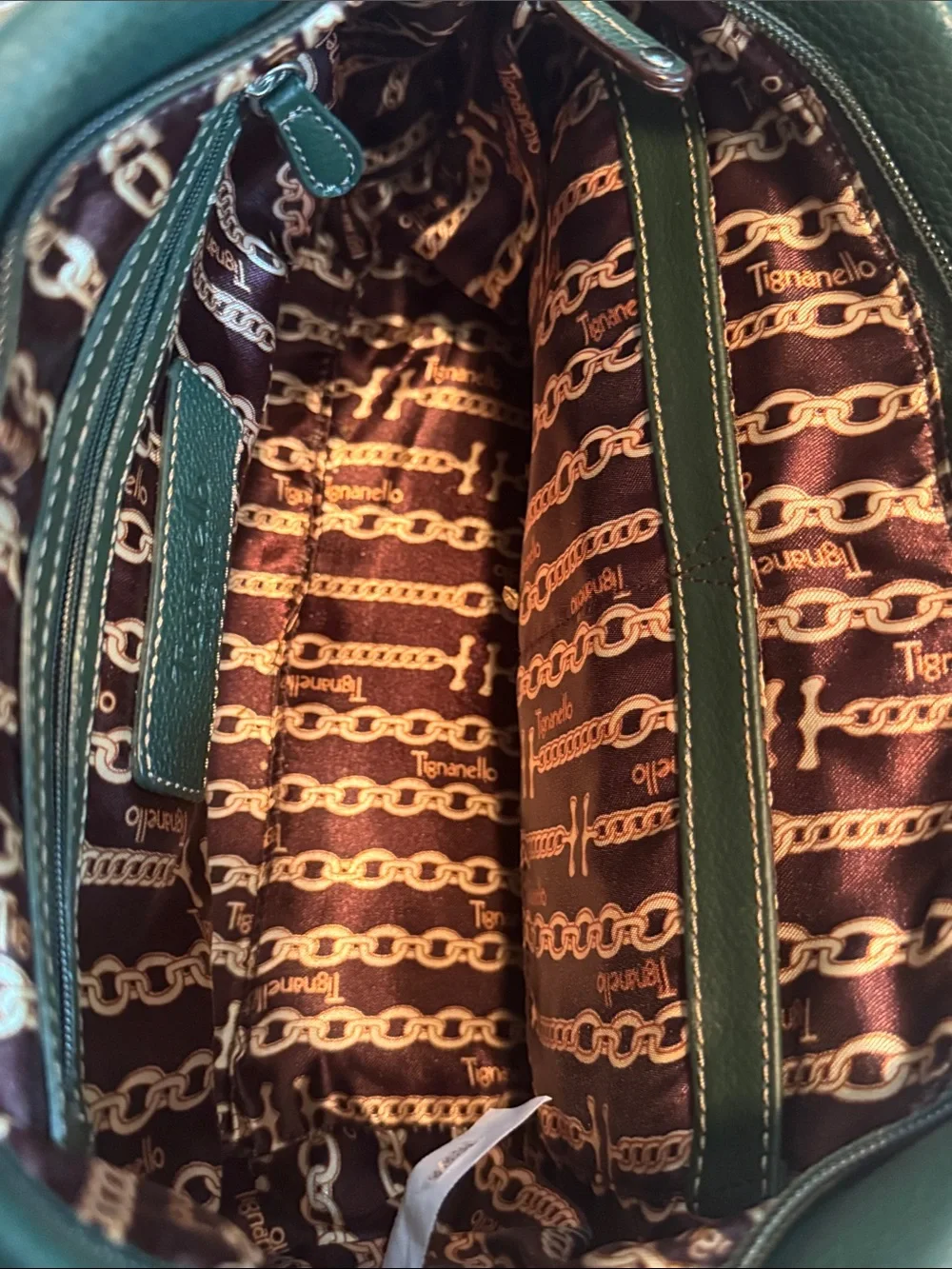 Tignanello Dark Green Pebbled Leather Tote with Front Zip Pocket - Picture 4 of 7